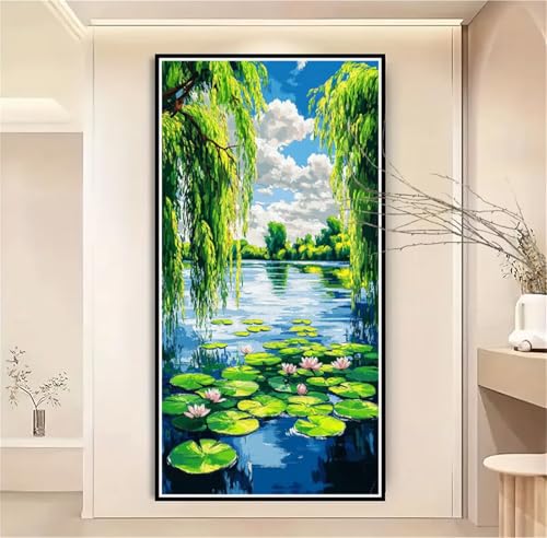 Malen Nach Zahlen Erwachsene Groß 100x200cm Lotus, Malen Nach Zahlen Landschaft Paint by Numbers Kids, DIY Handgemalt Ölgemälde Leinwand Kreativ Set für Erwachsene, Geschenke für Frauen/Männer-1W1109 von Meiaiao