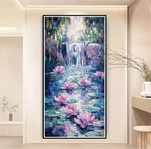 Malen Nach Zahlen Erwachsene Groß 30x60cm Lotus, Malen Nach Zahlen Fallen Malen Nach Zahlen Kinder, DIY Handgemalt Ölgemälde Leinwand Kreativ Set für Erwachsene, Geschenke für Frauen/Männer-1W1111 von Meiaiao