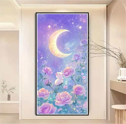 Malen Nach Zahlen Erwachsene Groß 50x100cm Mond, Malen Nach Zahlen Lila Blume Malen Nach Zahlen Kinder, DIY Handgemalt Ölgemälde Leinwand Kreativ Set für Erwachsene, Geschenke für Frauen/Männer-1W1097 von Meiaiao