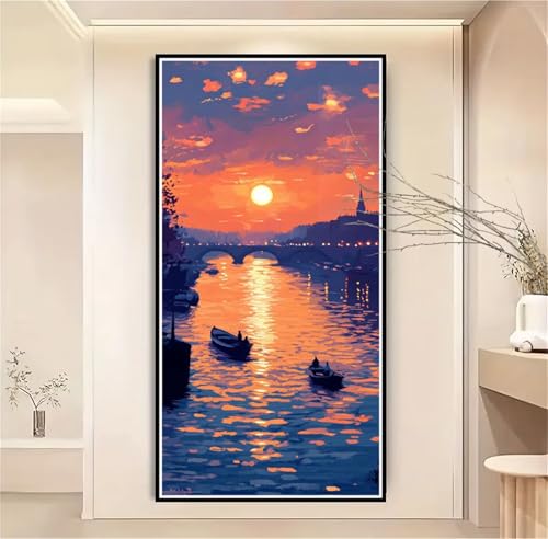 Malen Nach Zahlen Erwachsene Groß 60x120cm Sonnenuntergang,Malen Nach Zahlen Boot Paint by Numbers Kids,DIY Handgemalt Ölgemälde Leinwand Kreativ Set für Erwachsene,Geschenke für Frauen/Männer-1W1105 von Meiaiao