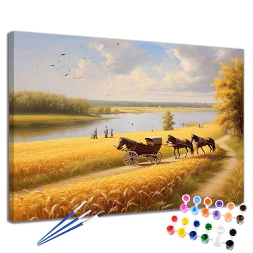 Malen Nach Zahlen Erwachsene Herbst Malen Nach Zahlen See Groß Format 50x65 cm Handgemalt Ölgemälde, DIY Paint by Numbers Kit 3-Pinseln und Acrylfarbe, Kreativ Bastelset Als Geschenk für Frauen 2W-41 von Meiaiao