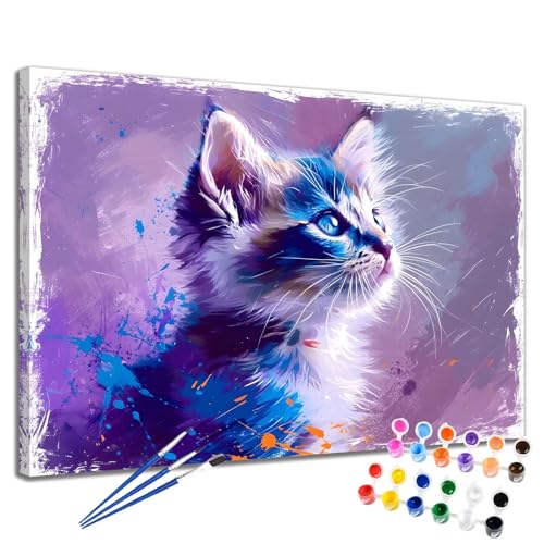 Malen Nach Zahlen Erwachsene Katze Malen Nach Zahlen Abstrakt Groß Format 50x65 cm Handgemalt Ölgemälde, DIY Paint by Numbers Kit Pinseln und Acrylfarbe, Bastelset Als Geschenk für Frauen 2W-32 von Meiaiao