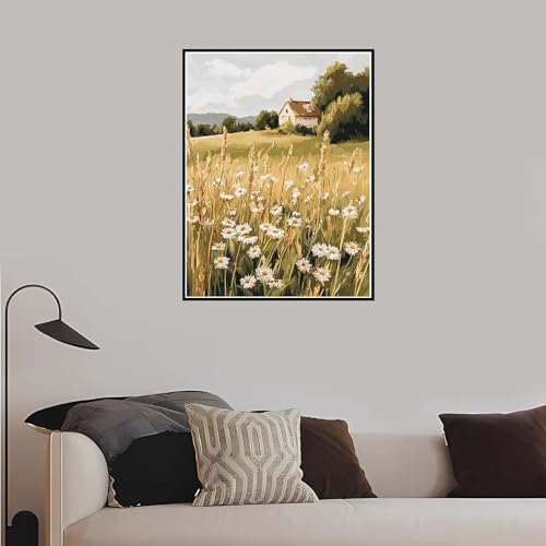 Malen Nach Zahlen Erwachsene Landschaft, Malen Nach Zahlen Feld paint by numbers DIY Handgemalt Ölgemälde Bastelset für Anfänger kinder kreativ Geschenk, Wohnzimmer Deko 90x120 cm mit Rahmen-DK588 von Meiaiao