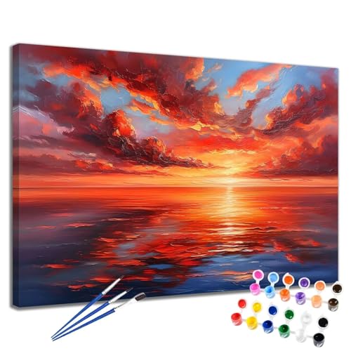 Malen Nach Zahlen Erwachsene Meer Malen Nach Zahlen Sonnenuntergang Groß Format 50x65 cm Handgemalt Ölgemälde, DIY Paint by Numbers Kit Pinseln und Acrylfarbe, Bastelset Als Geschenk für Frauen 2W-95 von Meiaiao