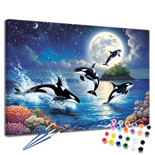 Malen Nach Zahlen Erwachsene Meer Malen Nach Zahlen Wal Groß Format 70x90 cm Handgemalt Ölgemälde, DIY Paint by Numbers Kit 3-Pinseln und Acrylfarbe, Kreativ Bastelset Als Geschenk für Frauen 2W-68 von Meiaiao