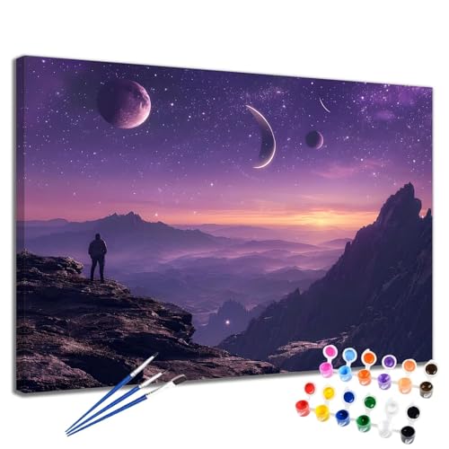 Malen Nach Zahlen Erwachsene Mond Malen Nach Zahlen Sternenhimmel Groß Format 50x65 cm Handgemalt Ölgemälde, DIY Paint by Numbers Kit Pinseln und Acrylfarbe, Bastelset Als Geschenk für Frauen 2W-11 von Meiaiao