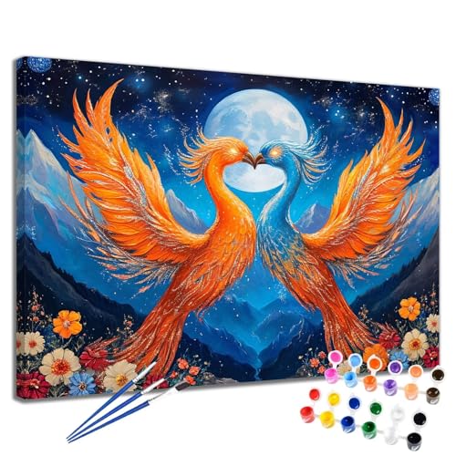 Malen Nach Zahlen Erwachsene Phönix Malen Nach Zahlen Mond Groß Format 50x65 cm Handgemalt Ölgemälde, DIY Paint by Numbers Kit 3-Pinseln und Acrylfarbe, Kreativ Bastelset Als Geschenk für Frauen 2W-4 von Meiaiao