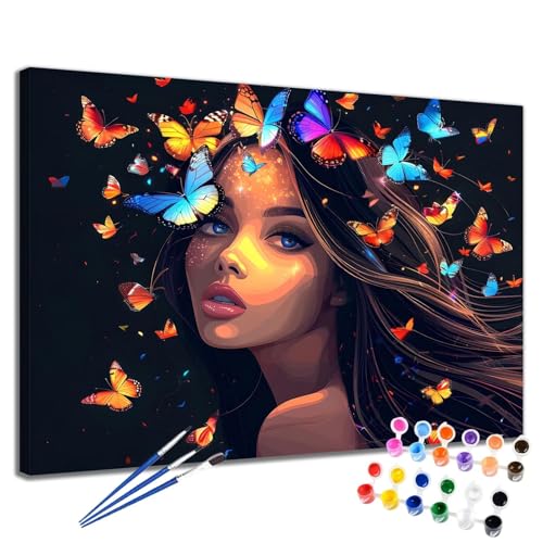 Malen Nach Zahlen Erwachsene Schmetterling Malen Nach Zahlen Mädchen Groß Format 70x90 cm Handgemalt Ölgemälde, DIY Paint by Numbers Kit Pinseln und Acrylfarbe, Bastelset Als Geschenk für Frauen 2W-53 von Meiaiao