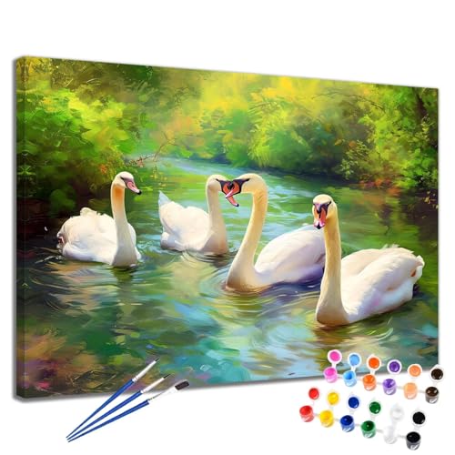 Malen Nach Zahlen Erwachsene Schwan Malen Nach Zahlen Landschaft Groß Format 50x65 cm Handgemalt Ölgemälde, DIY Paint by Numbers Kit Pinseln und Acrylfarbe, Bastelset Als Geschenk für Frauen 2W-92 von Meiaiao