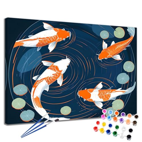 Malen Nach Zahlen Erwachsene See Malen Nach Zahlen Koi Groß Format 70x90 cm Handgemalt Ölgemälde, DIY Paint by Numbers Kit Mit 3-Pinseln und Acrylfarbe, Kreativ Bastelset Als Geschenk für Frauen 2W-64 von Meiaiao