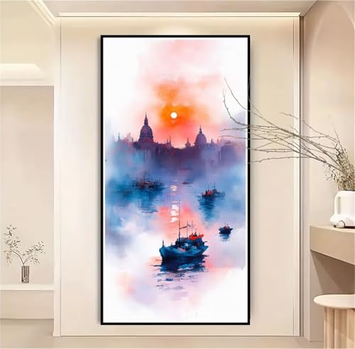 Malen Nach Zahlen Erwachsene Sonnenuntergang Malen Nach Zahlen Boot Malen Nach Zahlen ab 7 Jahre Mädchen, Bastelset Erwachsene mit Pinseln und Acrylfarbe für Deko,Geschenke für Frauen 50x100cm-1W1103 von Meiaiao