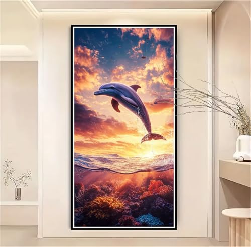 Malen Nach Zahlen Erwachsene Sonnenuntergang Malen Nach Zahlen Delphin Malen Nach Zahlen ab 7 Jahre,Bastelset Erwachsene mit Pinseln und Acrylfarbe für Deko,Geschenke für Frauen 100x200cm-1W1122 von Meiaiao