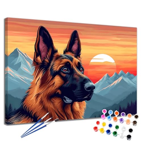 Malen Nach Zahlen Erwachsene Sonnenuntergang Malen Nach Zahlen Hund Groß Format 50x65 cm Handgemalt Ölgemälde, DIY Paint by Numbers Kit Pinseln und Acrylfarbe, Bastelset Als Geschenk für Frauen 2W-25 von Meiaiao