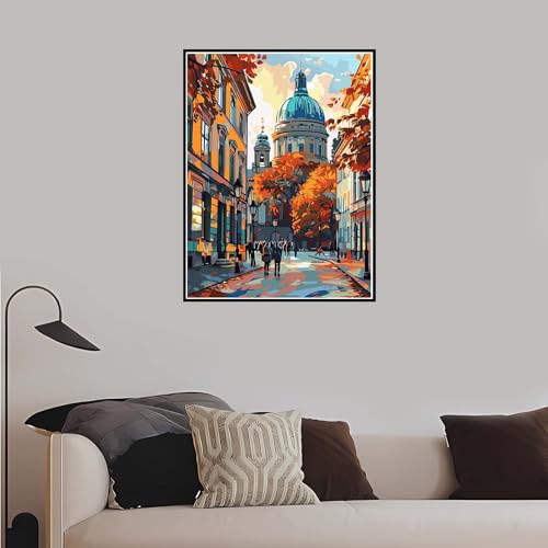 Malen Nach Zahlen Erwachsene Stadt, Malen Nach Zahlen Landschaft paint by numbers DIY Handgemalt Ölgemälde Bastelset für Anfänger kinder kreativ Geschenk, Wohnzimmer Deko 80x120 cm mit Rahmen-DK631 von Meiaiao