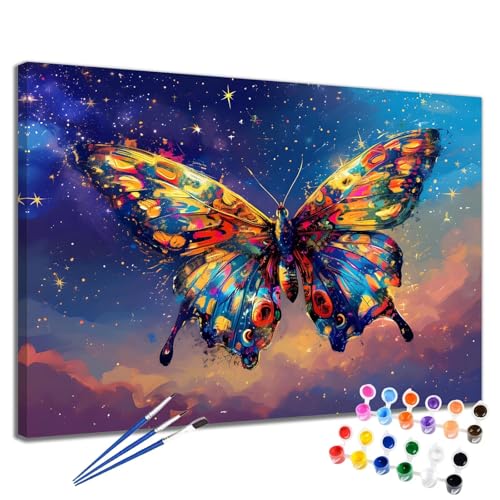 Malen Nach Zahlen Erwachsene Sternenhimmel Malen Nach Zahlen Schmetterling Groß Format 50x65 cm Handgemalt Ölgemälde,DIY Paint by Numbers Kit Pinseln Acrylfarbe,Bastelset Als Geschenk für Frauen 2W-91 von Meiaiao