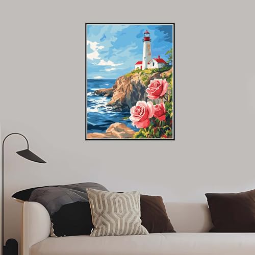 Malen Nach Zahlen Erwachsene Strand, Malen Nach Zahlen Blumen paint by numbers DIY Handgemalt Ölgemälde Bastelset für Anfänger kinder kreativ Frauen Geschenk, Wohnzimmer Deko 60x75 cm mit Rahmen-DK559 von Meiaiao