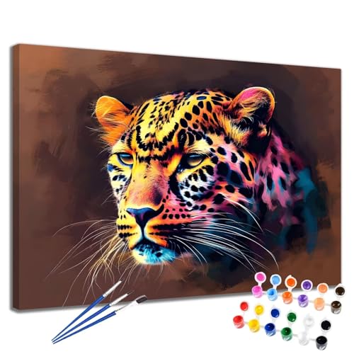 Malen Nach Zahlen Erwachsene Tier Malen Nach Zahlen Leopard Groß Format 50x65 cm Handgemalt Ölgemälde, DIY Paint by Numbers Kit Pinseln und Acrylfarbe, Kreativ Bastelset Als Geschenk für Frauen 2W-56 von Meiaiao