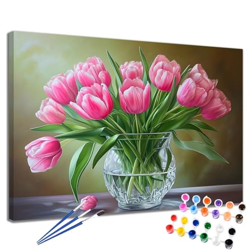 Malen Nach Zahlen Erwachsene Tulpe Malen Nach Zahlen Landschaft Groß Format 50x65 cm Handgemalt Ölgemälde, DIY Paint by Numbers Kit Pinseln und Acrylfarbe, Bastelset Als Geschenk für Frauen 2W-34 von Meiaiao