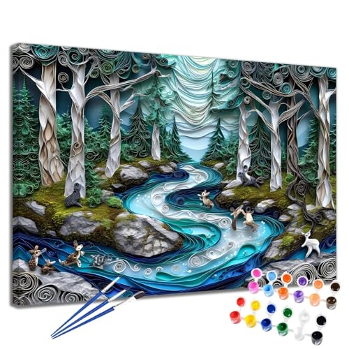 Malen Nach Zahlen Erwachsene Wald Malen Nach Zahlen Abstrakt Groß Format 50x65 cm Handgemalt Ölgemälde, DIY Paint by Numbers Kit Pinseln und Acrylfarbe, Kreativ Bastelset Als Geschenk für Frauen 2W-58 von Meiaiao