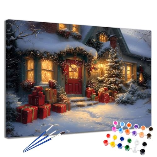 Malen Nach Zahlen Erwachsene Weihnachten Malen Nach Zahlen Winter Groß Format 50x65 cm Handgemalt Ölgemälde, DIY Paint by Numbers Kit Pinseln und Acrylfarbe, Bastelset Als Geschenk für Frauen 2W-96 von Meiaiao