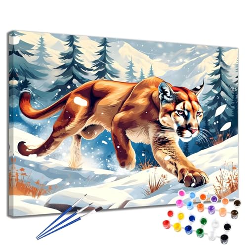 Malen Nach Zahlen Erwachsene Winter Malen Nach Zahlen Leopard Groß Format 50x65 cm Handgemalt Ölgemälde, DIY Paint by Numbers Kit Pinseln und Acrylfarbe, Bastelset Als Geschenk für Frauen 2W-63 von Meiaiao