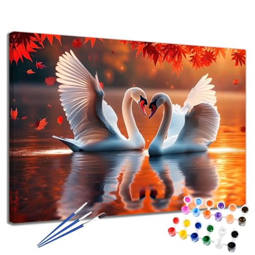 Malen Nach Zahlen Schwan Malen Nach Zahlen Kinder ab 7 8 9 10 Jahre Mädchen See 30x40 cm, Paint by Numbers Adult Knitterfreie Leinwand Kreativ Kit, DIY Handgemalt Ölgemälde Home Decor Geschenk 2W-48 von Meiaiao