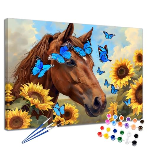 Malen Nach Zahlen Tier Malen Nach Zahlen Kinder ab 7 8 9 10 Jahre Mädchen Sonnenblume 30x40 cm, Paint by Numbers Adult Leinwand Kunst Kreativ Kit, DIY Handgemalt Ölgemälde Home Decor Geschenk 2W-62 von Meiaiao