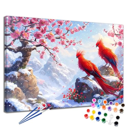 Malen Nach Zahlen Winter Malen Nach Zahlen Kinder ab 7 8 9 10 Jahre Mädchen Bird 80x100 cm, Paint by Numbers Adult Knitterfreie Leinwand Kreativ Kit, DIY Handgemalt Ölgemälde Home Decor Geschenk 2W-73 von Meiaiao