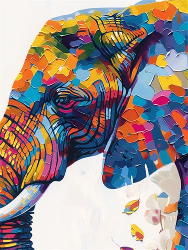 Malen nach Zahlen Bunt, Malen Nach Zahlen Erwachsene, Elefant 30x40cm Paint by Numbers DIY Kreativ Bastelset Kinder Anfänger Handgemalt Ölgemälde Leinwand für Home Décor,Frauen Hobby Bastelset Dekor von Meiaiao