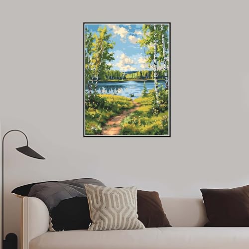 Malen nach Zahlen Frühling, Malen Nach Zahlen Erwachsene Landschaft mit Rahmen 60x90 cm, Paint by Numbers DIY Kreativ Bastelset Kinder Handgemalt Ölgemälde 5 6 7 8 9 Jahre Mädchen Geschenk-DK752 von Meiaiao