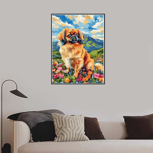 Malen nach Zahlen Landschaft, Malen Nach Zahlen Erwachsene Hund mit Rahmen 80x120 cm, Paint by Numbers DIY Kreativ Bastelset Kinder Anfänger Handgemalt Ölgemälde 5 6 7 8 9 Jahre Mädchen Geschenk-DK732 von Meiaiao