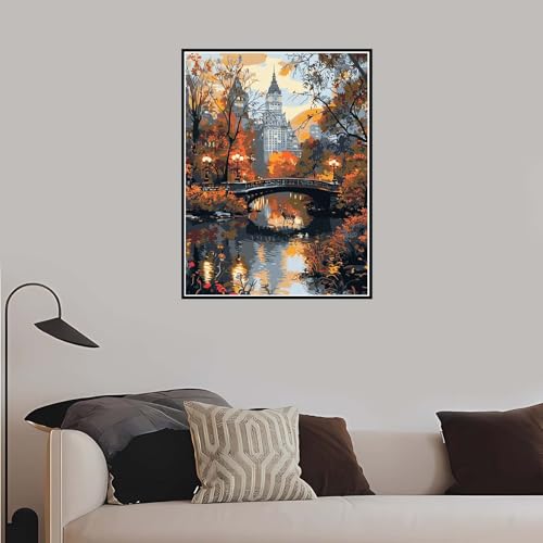 Malen nach Zahlen Landschaft, Malen Nach Zahlen Erwachsene Stadt mit Rahmen 50x65 cm, Paint by Numbers DIY Kreativ Bastelset Kinder Anfänger Handgemalt Ölgemälde 5 6 7 8 9 Jahre Mädchen Geschenk-DK800 von Meiaiao