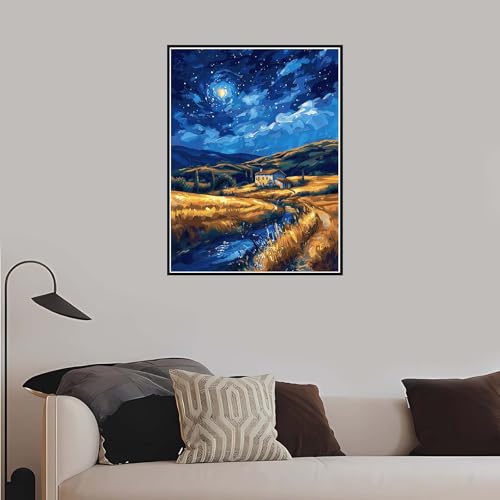 Malen nach Zahlen Landschaft, Malen Nach Zahlen Erwachsene Sternenhimmel mit Rahmen 80x120 cm, Paint by Numbers DIY Kreativ Bastelset Kinder Handgemalt Ölgemälde 5 6 7 8 9 Jahre Mädchen Geschenk-DK738 von Meiaiao