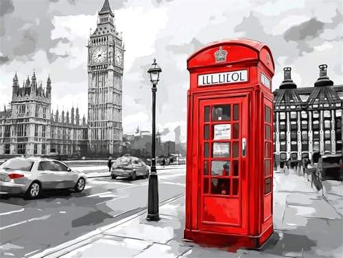 Malen nach Zahlen London, Malen Nach Zahlen Erwachsene, Big Ben 30x40cm Paint by Numbers DIY Kreativ Bastelset Kinder Anfänger Handgemalt Ölgemälde Leinwand für Home Décor,Frauen Hobby Bastelset Dekor von Meiaiao