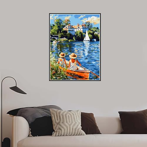 Malen nach Zahlen Lotus, Malen Nach Zahlen Erwachsene Landschaft mit Rahmen 50x70 cm, Paint by Numbers DIY Kreativ Bastelset Kinder Anfänger Handgemalt Ölgemälde 5 6 7 8 9 Jahre Mädchen Geschenk-DK724 von Meiaiao