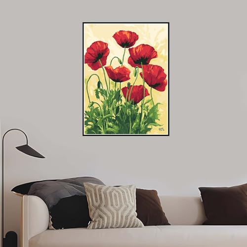 Malen nach Zahlen Rot, Malen Nach Zahlen Erwachsene Blumen mit Rahmen 60x75 cm, Paint by Numbers DIY Kreativ Bastelset Kinder Anfänger Handgemalt Ölgemälde für 5 6 7 8 9 Jahre Mädchen Geschenk-DK594 von Meiaiao