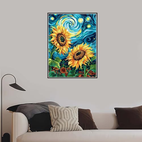 Malen nach Zahlen Sonnenblume, Malen Nach Zahlen Erwachsene Sternenhimmel mit Rahmen 80x120cm, Paint by Numbers DIY Kreativ Bastelset Kinder Handgemalt Ölgemälde 5 6 7 8 9 Jahre Mädchen Geschenk-DK720 von Meiaiao