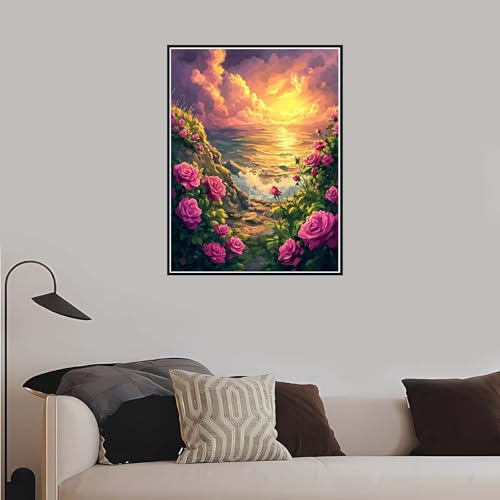 Malen nach Zahlen Strand, Malen Nach Zahlen Erwachsene Blumen mit Rahmen 30x40cm, Paint by Numbers DIY Kreativ Bastelset Kinder Anfänger Handgemalt Ölgemälde für 5 6 7 8 9 Jahre Mädchen Geschenk-DK583 von Meiaiao