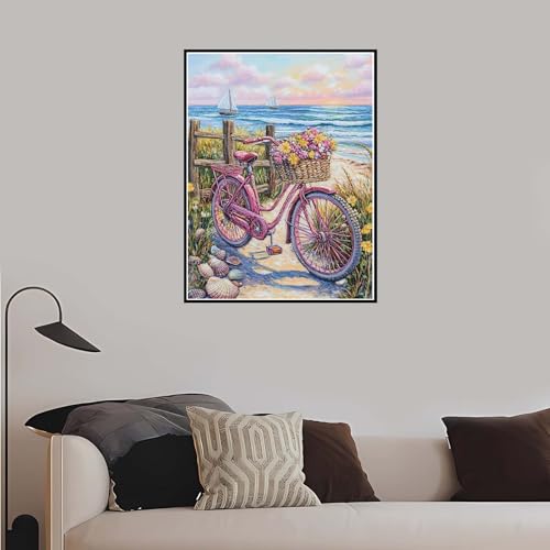 Malen nach Zahlen Strand, Malen Nach Zahlen Erwachsene Fahrrad mit Rahmen 50x65 cm, Paint by Numbers DIY Kreativ Bastelset Kinder Anfänger Handgemalt Ölgemälde 5 6 7 8 9 Jahre Mädchen Geschenk-DK212 von Meiaiao