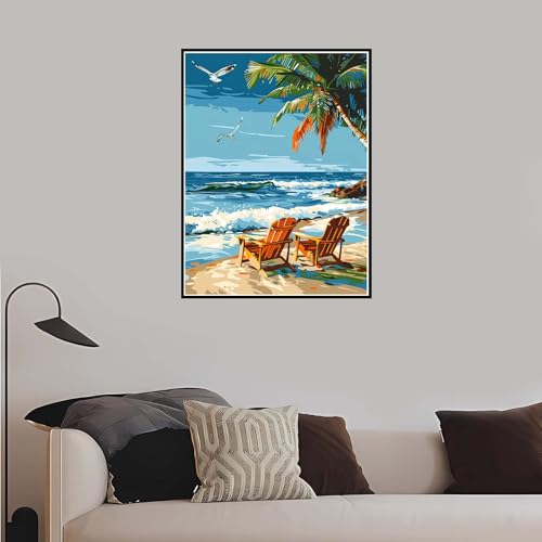 Malen nach Zahlen Strand, Malen Nach Zahlen Erwachsene Landschaft mit Rahmen 30x40cm, Paint by Numbers DIY Kreativ Bastelset Kinder Anfänger Handgemalt Ölgemälde 5 6 7 8 9 Jahre Mädchen Geschenk-DK793 von Meiaiao