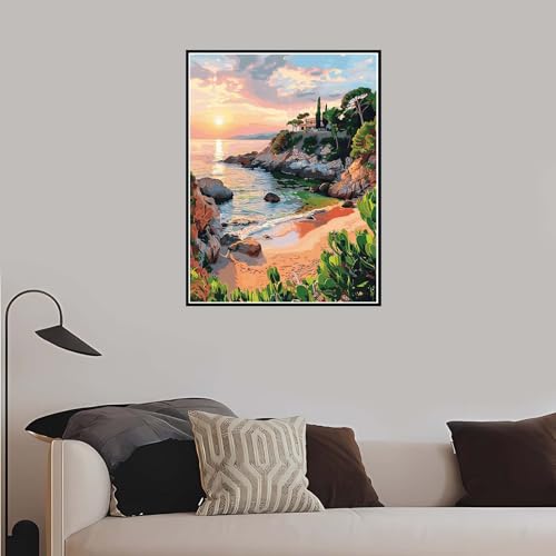 Malen nach Zahlen Strand, Malen Nach Zahlen Erwachsene Landschaft mit Rahmen 50x65cm, Paint by Numbers DIY Kreativ Bastelset Kinder Anfänger Handgemalt Ölgemälde 5 6 7 8 9 Jahre Mädchen Geschenk-DK737 von Meiaiao