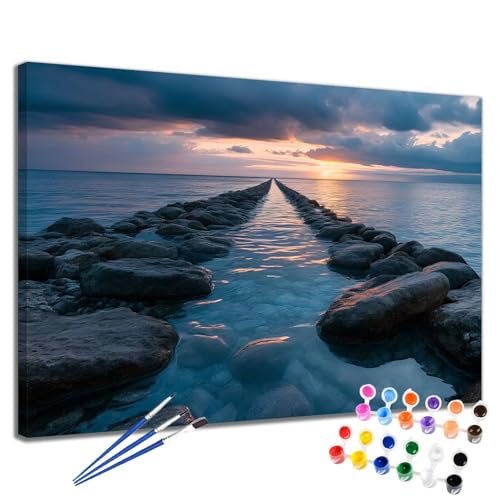 Meer Malen Nach Zahlen Erwachsene Sonnenuntergang Malen Nach Zahlen Kinder ab 7 8 9 10 Jahre Mädchen DIY Handgemalt Ölgemälde Leinwand Kit, Erwachsene Kreativ Home Decor Geschenk 40x50 cm 2W-84 von Meiaiao