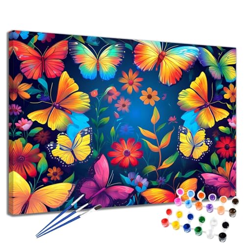 Schmetterling Malen Nach Zahlen Erwachsene Blume Malen Nach Zahlen Kinder ab 7 8 9 10 Jahre Mädchen DIY Handgemalt Ölgemälde Komplett Leinwand Kit, Erwachsene Kreativ Home Decor Geschenk 40x50 cm 2W-8 von Meiaiao