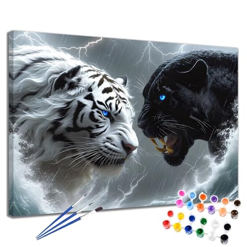 Tiger Malen Nach Zahlen Erwachsene Leopard Malen Nach Zahlen Kinder ab 7 8 9 10 Jahre Mädchen DIY Handgemalt Ölgemälde Komplettset Leinwand Kit, Erwachsene Kreativ Home Decor Geschenk 40x50 cm 2W-60 von Meiaiao