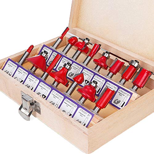 Meichoon 15 Pcs Router Bits Set 1/4 Zoll Schaft Holzbearbeitungsschneider Set Schneidmesser Fräsmaschine Maschinenset für Holzkarbid Mühle Holzbearbeitung Gravur Fräswerkzeuge von Meichoon