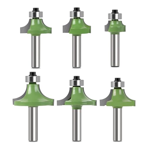 Meichoon Runde Ecke Fräser Bit Set 6pcs Router Bits Hartmetall bestückt mit Lager Holzbearbeitung Anfasen Schlitzen Schnitzen DC605 von Meichoon