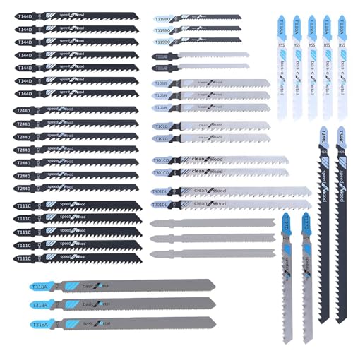 Meichoon Stichsägeblatt 48PCS Assorted T-Handle Jigsaw Blades Universal Fine Medium Teeth HCS/HSS for Cutting Wood Plastic and Metal DC610 von Meichoon