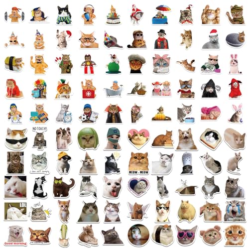 100 Stück Lustiges Katzen Aufkleber Set, Wasserfeste Katzen Meme Sticker Katzen Sticker Lustige Sticker, Cute Sticker Katze, Cat Stickers Kreatives DIY für Laptops, Mobiltelefone, Skateboards, Gepäck von Meifiyu