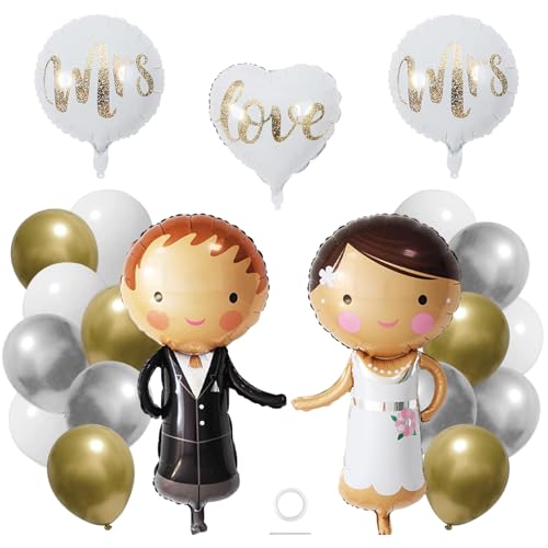 20 Stück Hochzeitsballons Set, Just Married Deko, Luftballons Hochzeit, Brautpaar Luftballons Hochzeit Deko, Folienballon Hochzeit, Hochzeit Luftballons für Das Heiratsantragsregister zur Verlobung von Meifiyu