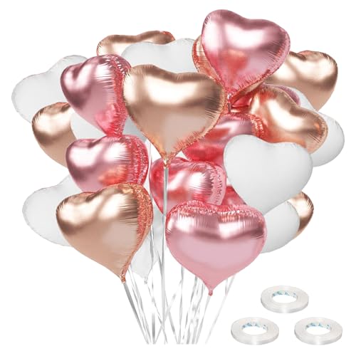 24 Stück 18'' Herz Folienballon, Herzluftballons Helium Ballons Hochzeit Herz Luftballon Herzluftballons Hochzeit für Party Geburtstag Valentinstag Hochzeit Verlobung Muttertag (Rosa Weiß Roségold) von Meifiyu